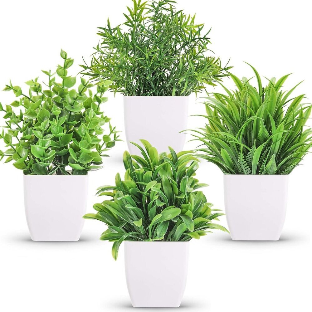 4 Pack Small Fake Plants Mini Artificial Faux Plants in Pots for Home Office Bed - Picture 1 of 6